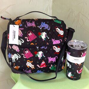 VERA BRADLEY HERDING CATS  LUNCH CROSSBODY BAG + STAINLESS TUMBLER (SET):NWT CAT